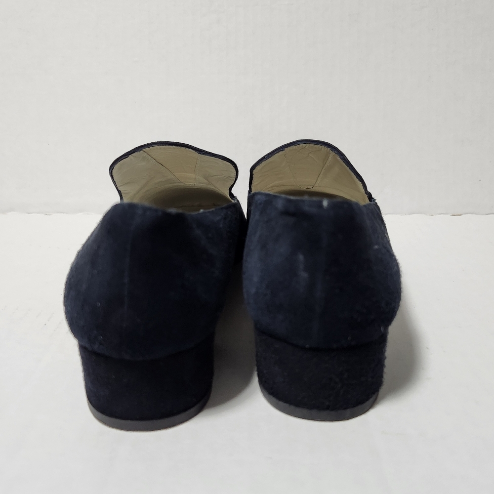 Vintage Laura Ashley Leather Blue Suede Loafers Heels Shoes 37 7 - Picture 6 of 8